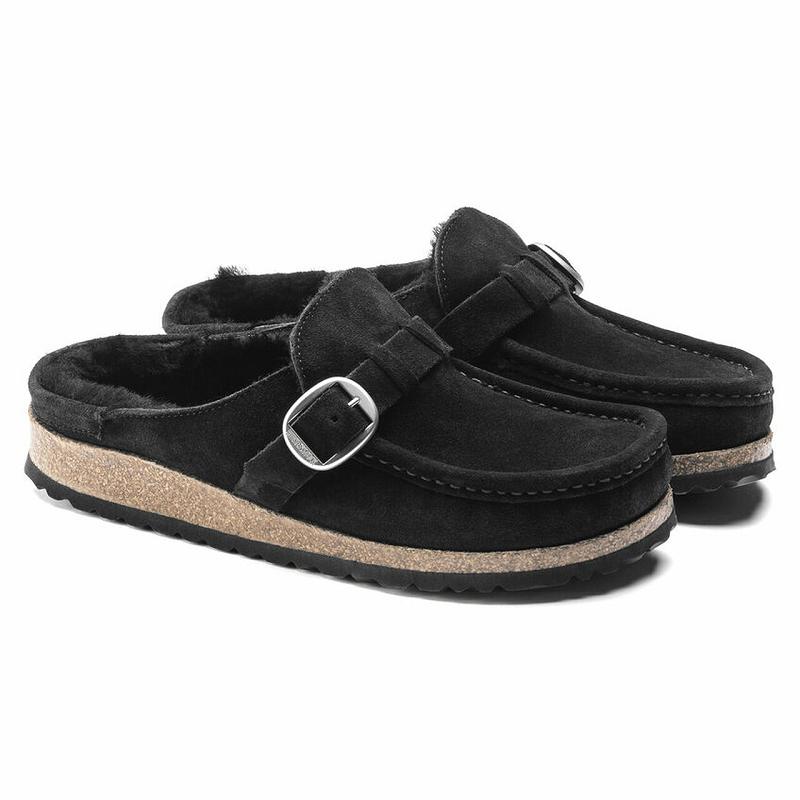 Birkenstock Buckley Shearling Ruskind Læder Træsko Dame Sort | DK 292UZG